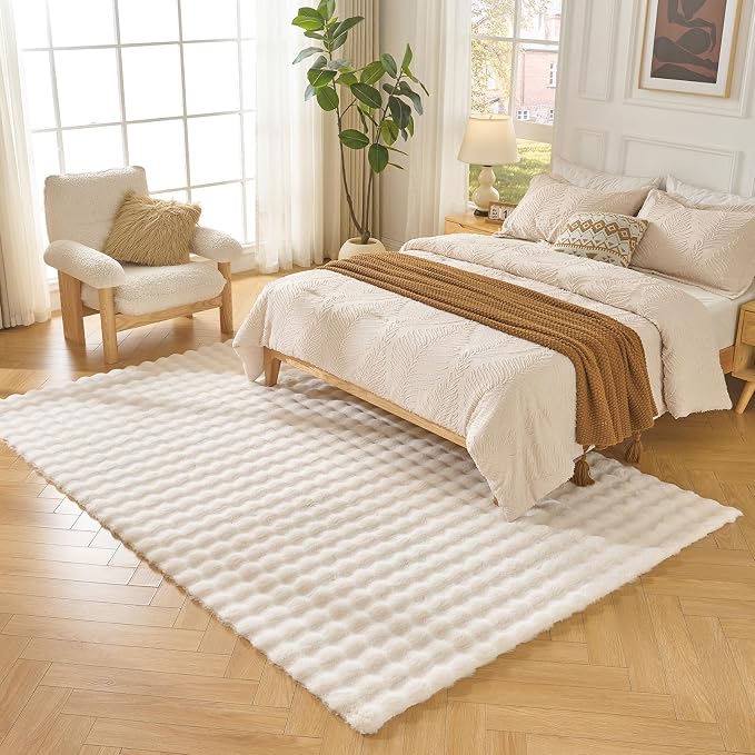 Lotus Karen Fluffy White Rug for Living Room Bedroom, 5x7 Big Bubble Plush shag - Image 4