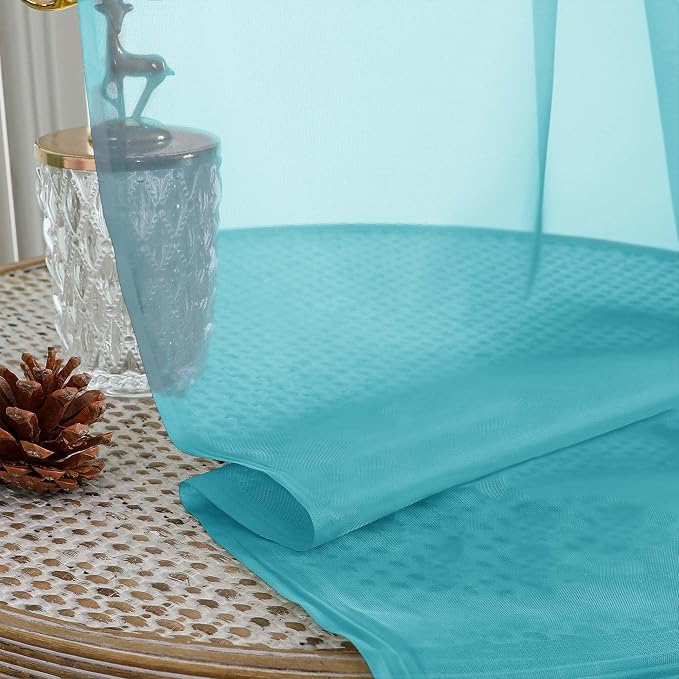 OVZME Turquoise Sheer Curtains 72 Inches Long 2 Panels Set, Light Filtering - Image 2