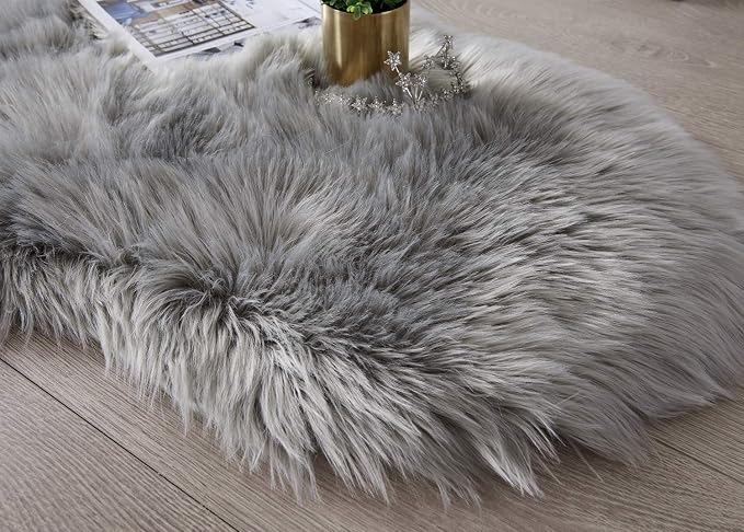 SERISSA Ultra Soft Fluffy Rug Grey Faux Sheepskin Fur Area Rug Shaggy Couch - Image 5