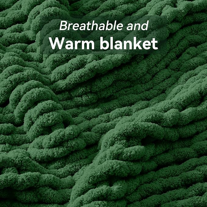 Negwoo Chunky Knit Throw Blanket, Handmade Grass Green Crochet Big Thick Blanket - Image 3