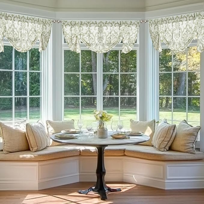 jinchan Linen Tie Up Valance for Window Flax Floral Drapes Vintage Farmhouse - Image 3