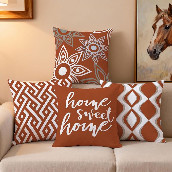 Hexagram Burntorange Geometric Pillow Covers 18x18 Set of 4, Decorative Outdoor - Image 7