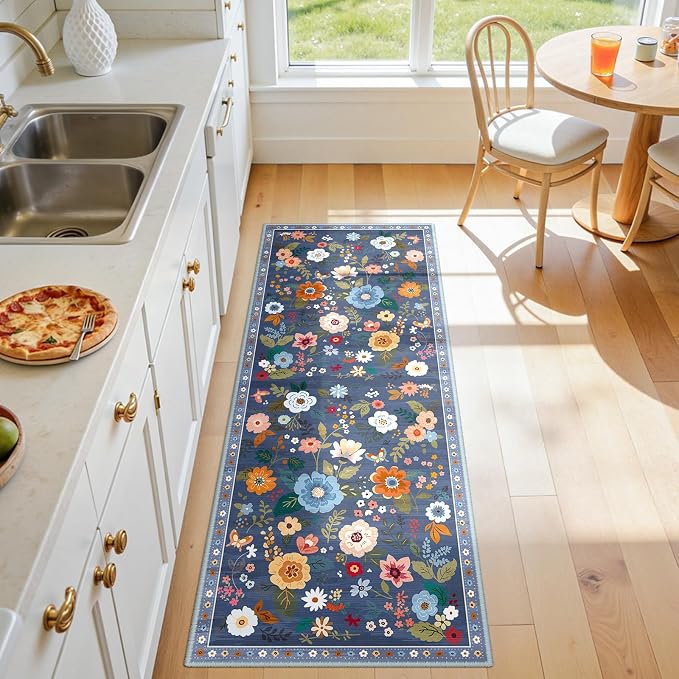 RELEANY Floral Nursery 2x5 Area Rugs Washable Print Boho Cute Carpet Non Slip - Image 2