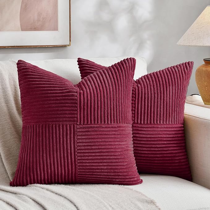 Fancy Homi 2 Packs Burgundy Euro Decorative Throw Pillow Covers 28x28 Inch by Fancy+Homi