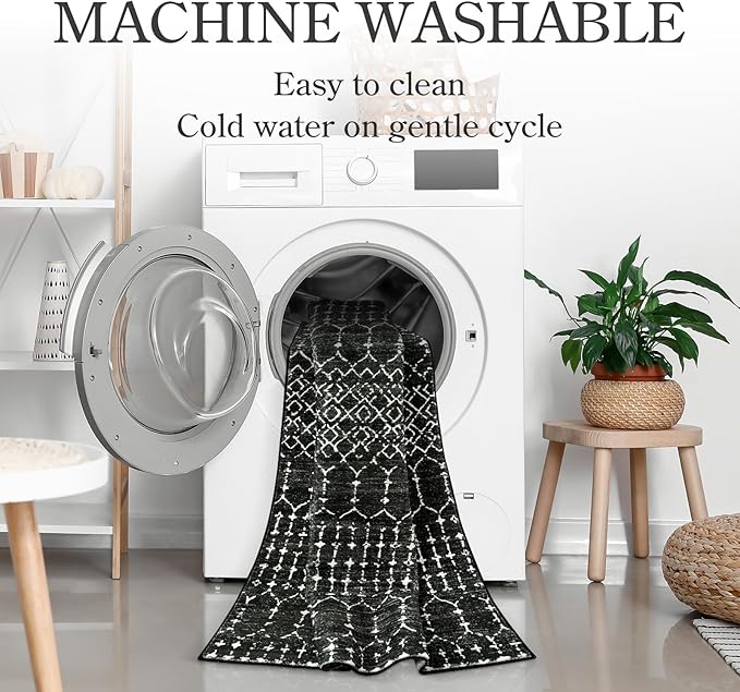 Lahome Moroccan Black Rug for Living Room Washable Area Rug 5x7 Non-Slip - Image 4