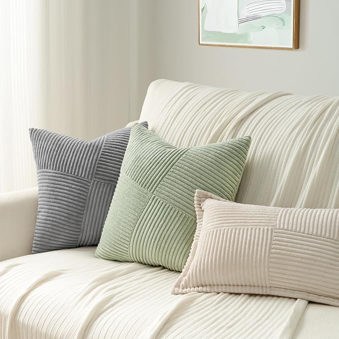 Topfinel 16x16 Inch Decorative Throw Pillow Covers Soft Corduroy Boho Stripe - Image 6