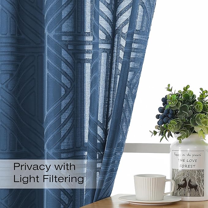 Simplebrand Sheer Dusty Blue Kitchen Curtains 24 Inch Length Tier Curtains 2 - Image 3