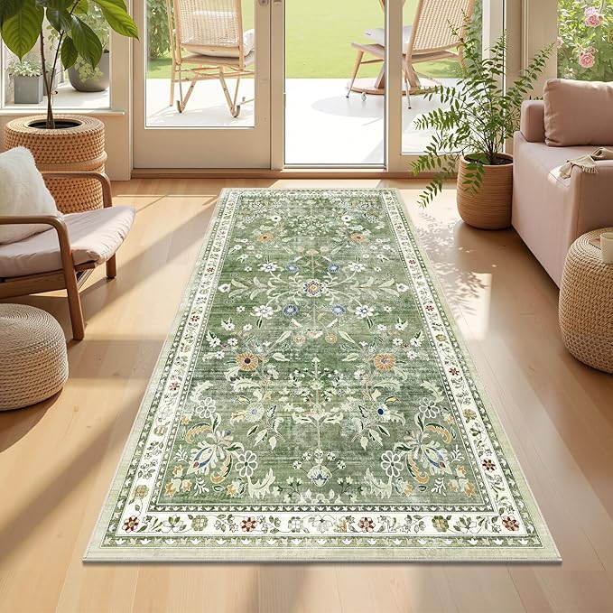 Yamaziot Washable Runner Rug 2x4 – Non Slip Boho Floral Hallway Runner Rug by Yamaziot