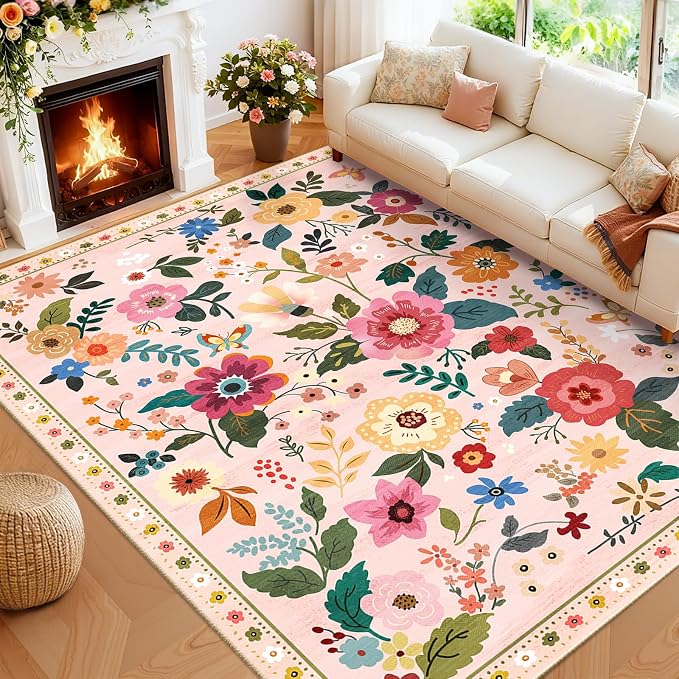 RELEANY Floral Nursery 8x10 Area Rugs Washable Print Boho Cute Carpet Non Slip - Image 8