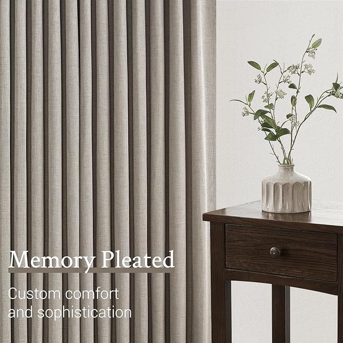 96 Inches Long Pinch Pleated Semi Sheer Curtains, Burlywood Linen Blended Light - Image 5
