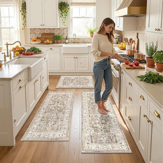 LOKHOM Washable Kitchen Rugs Sets of 3, Non Slip Floral Kitchen Mats - Image 2