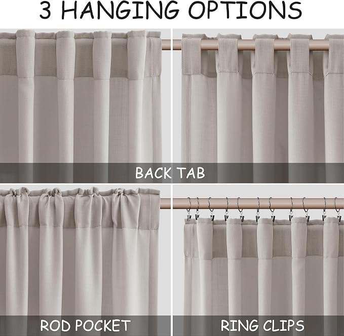 Nanspring Stone Grey Linen Curtains 90 Inches Long - Image 2
