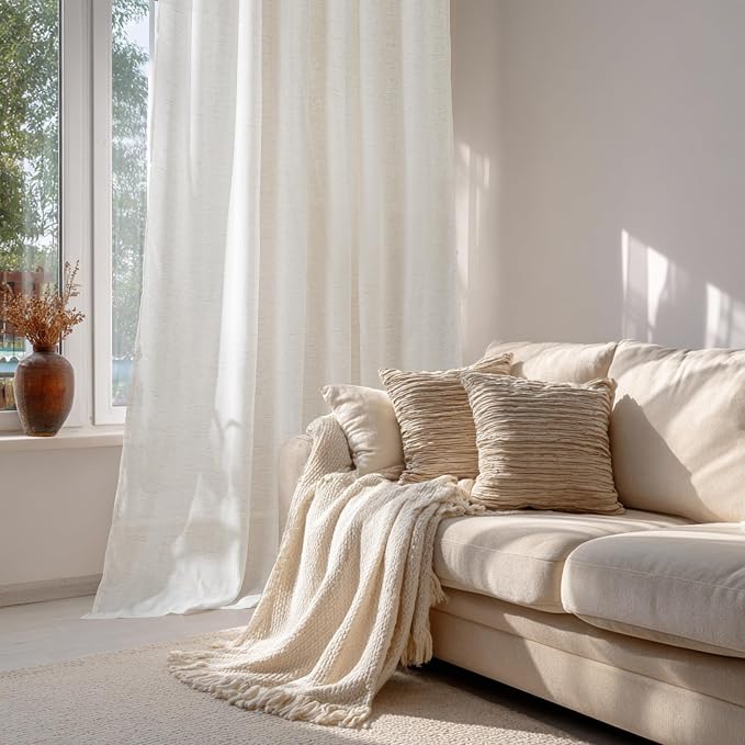 RYB HOME Sheer Curtains 84 inches Long Linen Blend Light & Airy Vertical - Image 3