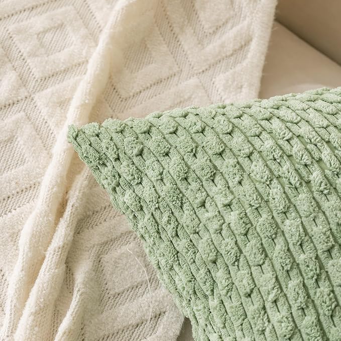 Set of 4 Sage Forest Green Decorative Throw Pillow Covers 20x20 Inch Corduroy - Image 2