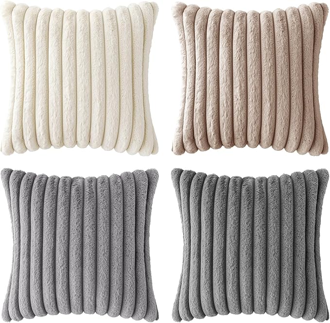 MIULEE Faux Fur Plush Decorative Throw Pillow Covers 18x18 Set of 4, Boho - Image 8