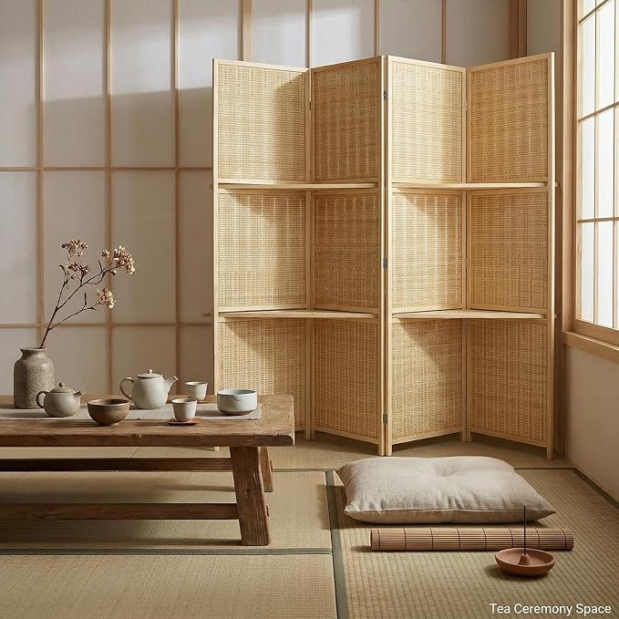 Bluecat 4 Panel Bamboo Room Divider - Image 9