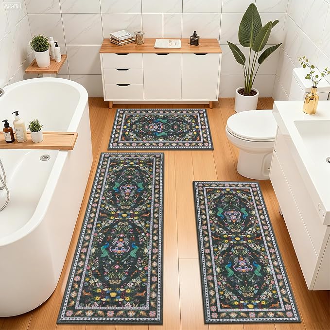 HEBE Washable Kitchen Rugs Sets of 3, Non Slip Absorbent Kitchen Rugs and Mats - Image 8