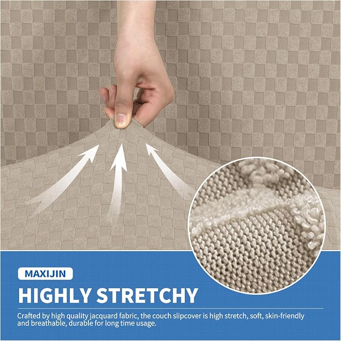 MAXIJIN 4 Piece Couch Covers for 3 Cushion Couch Super Stretch Non Slip Couch - Image 5