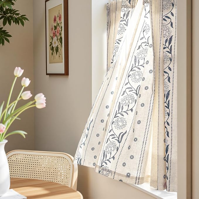 jinchan Winslow Linen Curtains 45 Inch Length Small Window Curtains Embroidered - Image 2