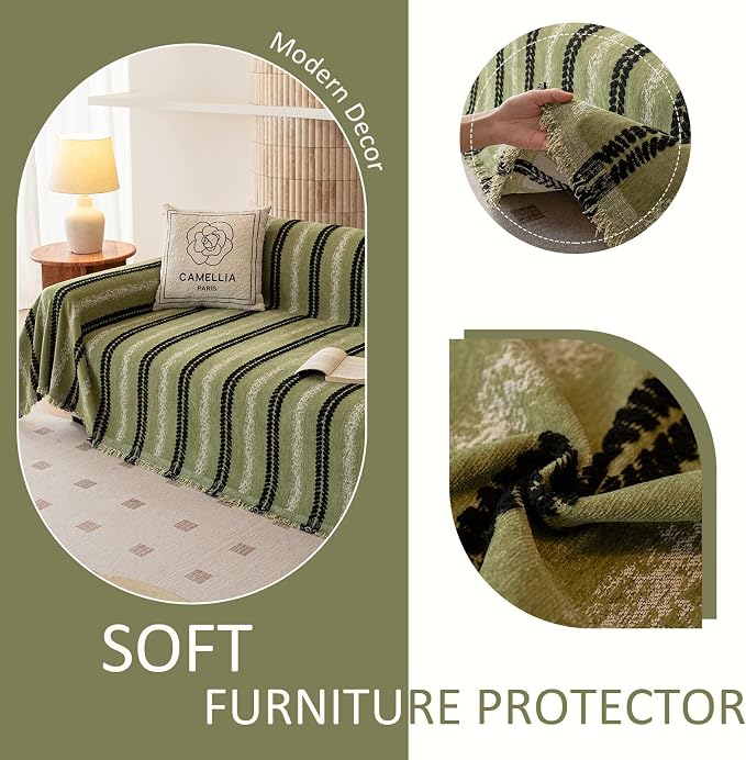 VClife Chenille Sofa Cover Bohemian Striped Pattern Couch Cover - Image 6