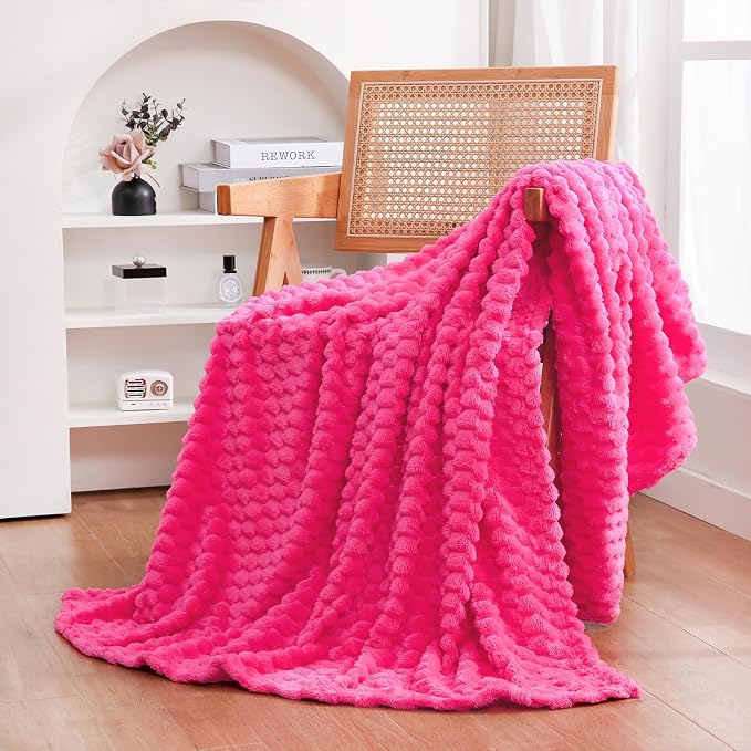 Puncuntex Hot Pink Throw Blanket 60"×80" inches Fuzzy 3D Jacquard Decorative - Image 3