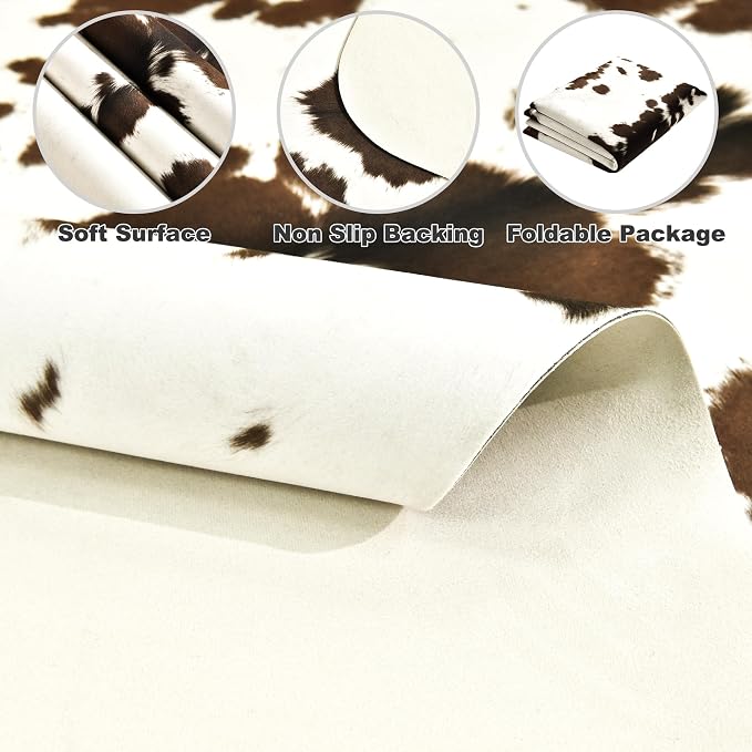 Easycozy Faux Cowhide Cow Print Rug: 4.6 x 5.2 Western Decor Faux Cowhide - Image 3