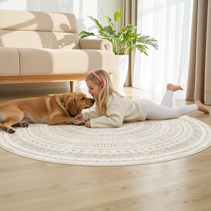 cotiled 5x5 Round Area Rug Living Room: Washable Boho Rugs - Image 7