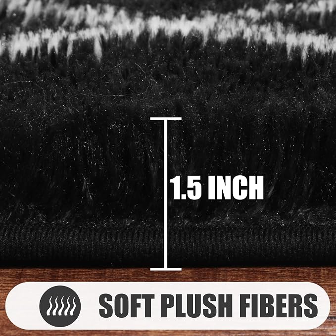 ONASAR Area Rugs for Living Room Bedroom, 5x8 Fluffy Black and White Rug - Image 2