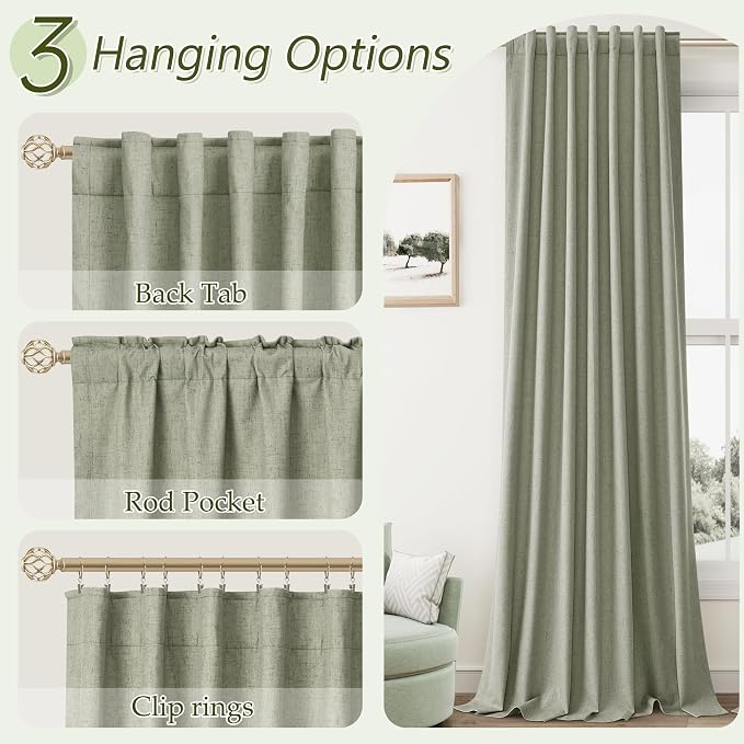 Sage Green 100% Blackout Linen Curtains 94 Inch Length 2 Panels Set - Image 6