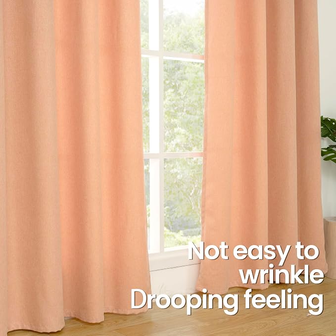 BGment Peach Linen Curtains for Living Room 72 Inch Length 2 Panels Set - Image 6