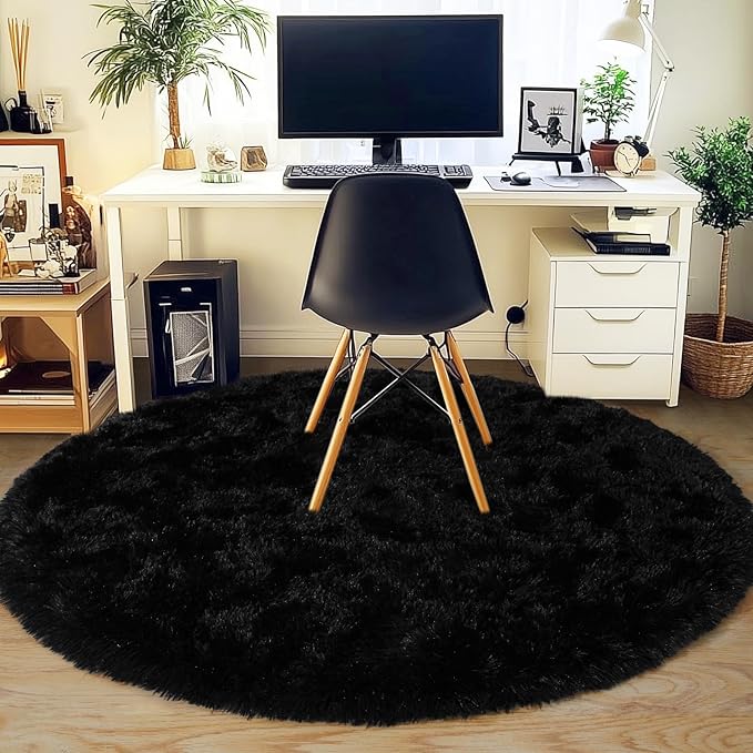 6‘x6’ Black Round Rug for Bedroom, Ultra Soft Fluffy Circle Rug for Kids Girls - Image 7