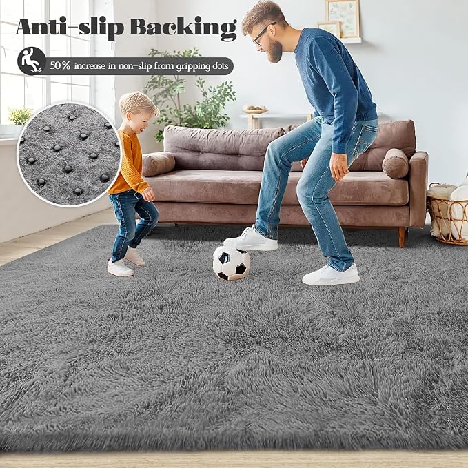 Dark Grey Rugs for Bedroom: 4x6 Fluffy Shag Soft Washable Rug Fuzzy Plush - Image 7