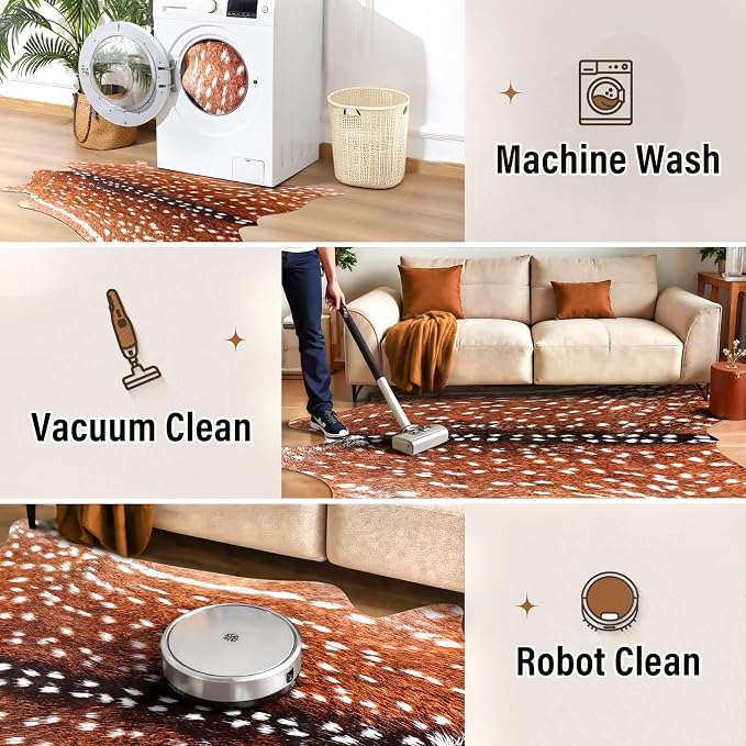 AROGAN Premium Deer Print Rug 4.6x5.2 Feet, Machine Washable Faux Fur Rug - Image 7
