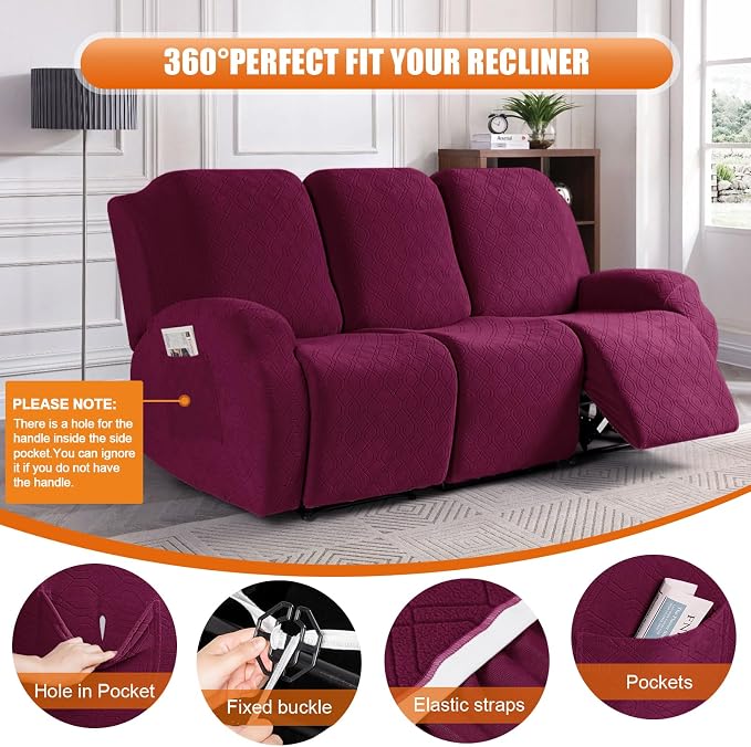 VANSOFY Recliner Cover, 3-Pieces Stretch Reclining Couch Covers - Image 5