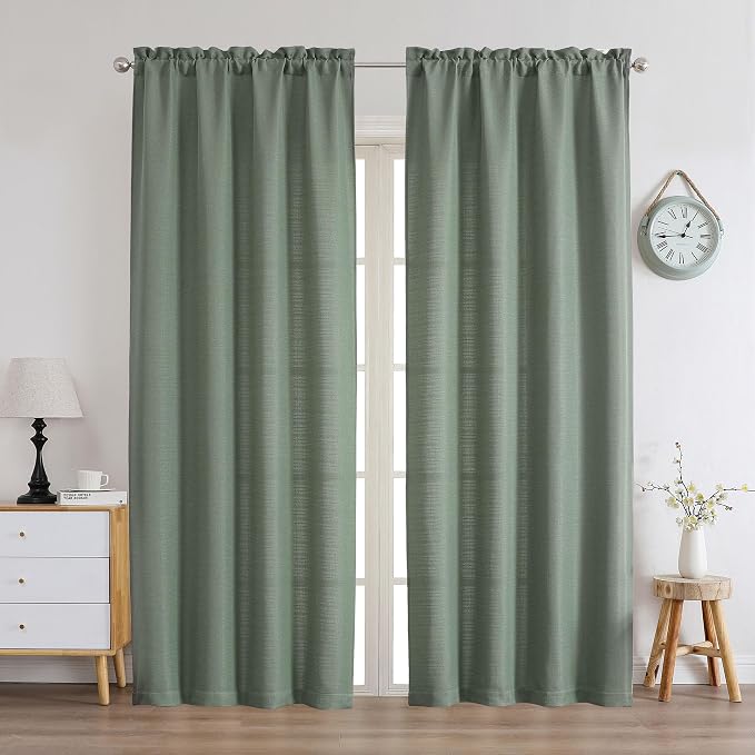 Chyhomenyc Sage Green Curtains 72 Inch Length 2 Panels Set, Faux Linen Textured by Chyhomenyc