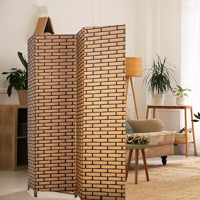 Room Divider Wood Screen 4 Panel Wood Mesh Woven Design Room Screen Divider - Image 2