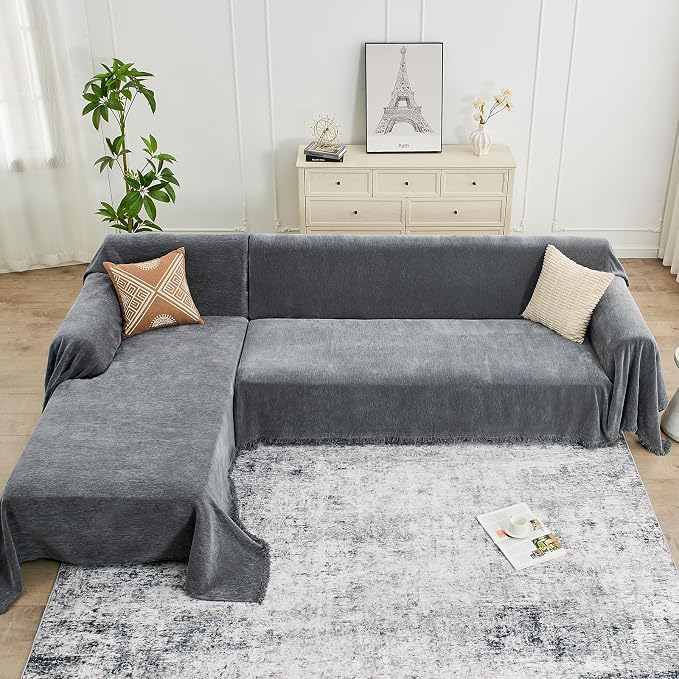 CAPALOCA Sectional Couch Covers, 2 Pieces Chenille Sofa Cover L Shaped Couch - Image 8