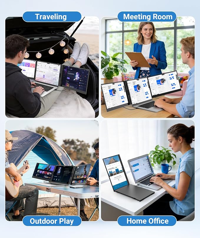 14" Triple Laptop Screen Extender, FHD 1080P IPS Ultra-Thin Portable Monitor - Image 8