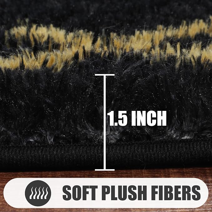 ONASAR 5x8 Rugs for Living Room Bedroom, Fluffy Black and Gold Area Rug - Image 2
