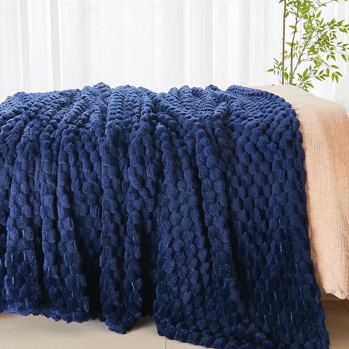 NEWCOSPLAY Super Soft King Blanket Dark Navy Premium Silky Flannel Fleece 3D - Image 7