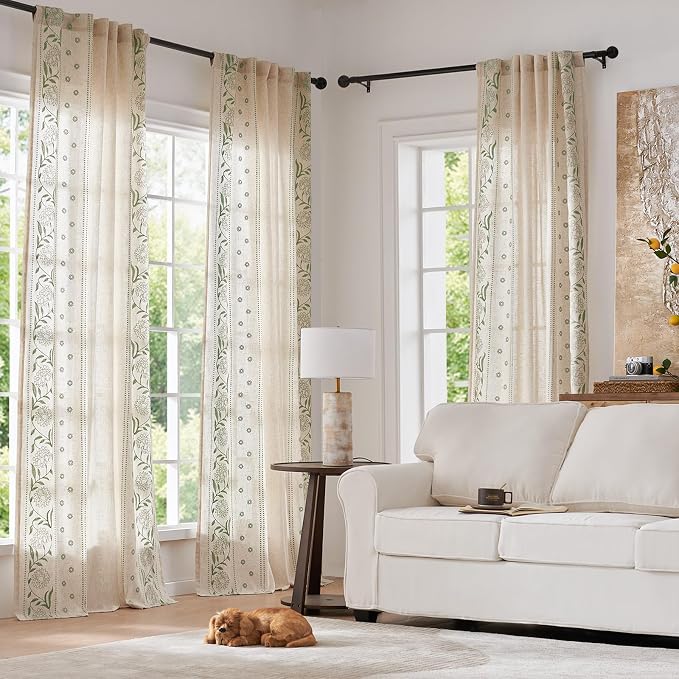 jinchan Winslow Linen Curtains for Bedroom 63 Inches Length Embroidered - Image 2