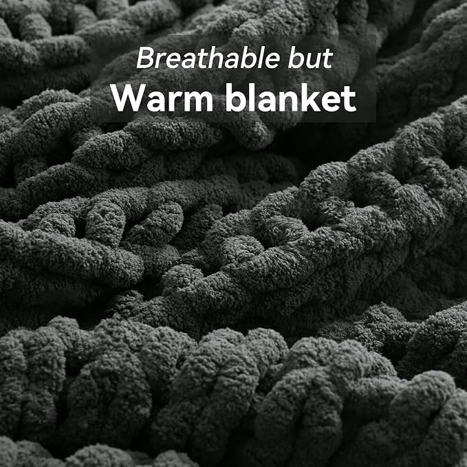 Negwoo Chunky Knit Throw Blanket, Handmade Dark Grey Crochet Big Thick Blanket - Image 6