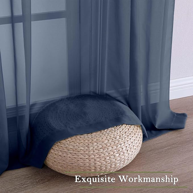 Lecloud Navy Blue Sheer Curtains - Image 7