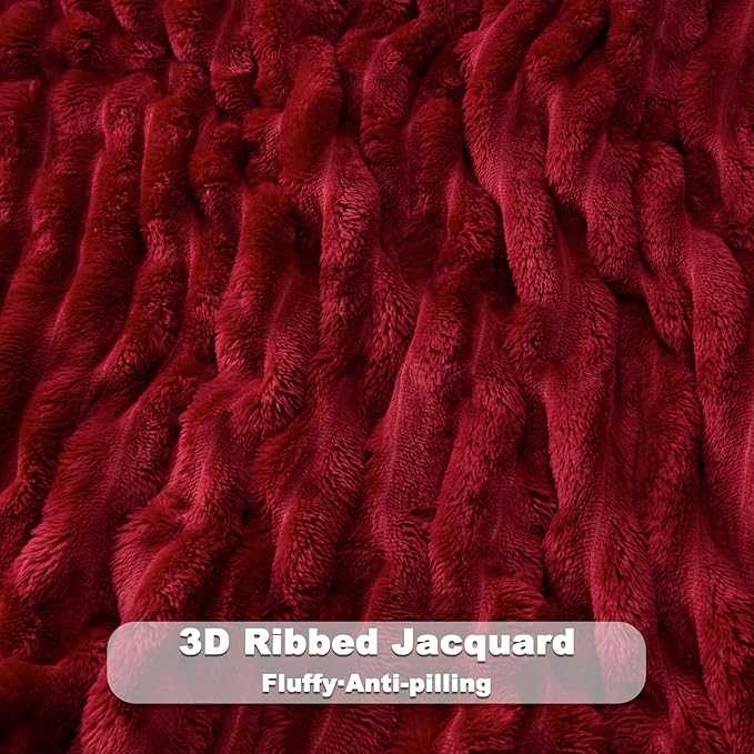 NEWCOSPLAY Super Soft Twin Blanket Red Premium Silky Flannel Fleece 3D Ribbed - Image 5