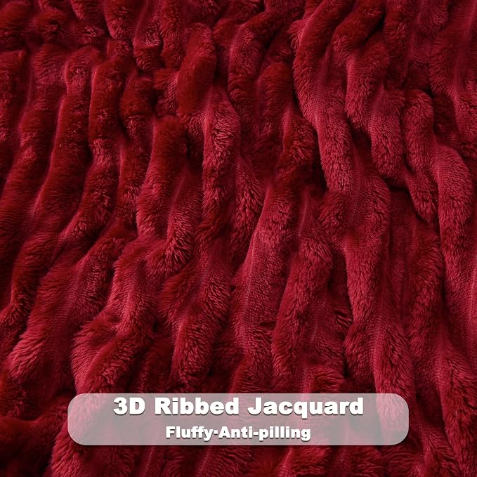 NEWCOSPLAY Super Soft Throw Blanket Red Premium Silky Flannel Fleece 3D Ribbed - Image 5