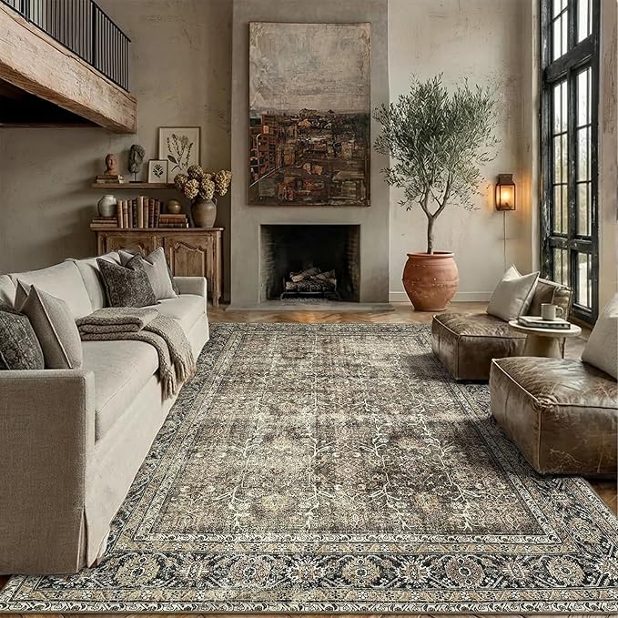 PureCozy Vintage Area Rug 7x10 Brown Washable Living Room Large Carpet Non Slip - Image 2