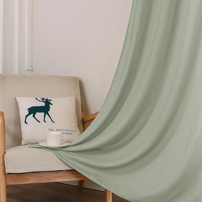 Chyhomenyc Light Green Curtains 72 Inch Length 2 Panels Set, Faux Linen - Image 8