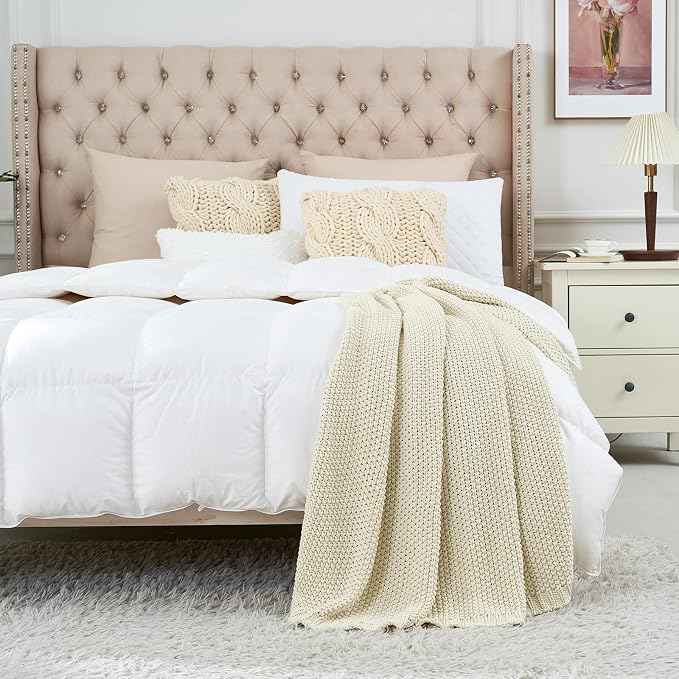 Chunky Cable Knit Throw Blanket Lightweight Cream 100% Organic Cotton Blanket - Image 4
