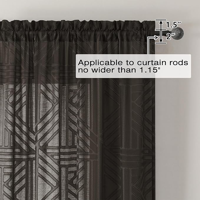 Simplebrand Chocolate Semi Sheer Curtains 54 Inch Length 2 Panels, Geometric - Image 4