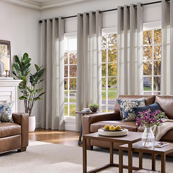 JINCHAN Linen Curtains for Living Room Black on Beige Striped Curtains for - Image 6